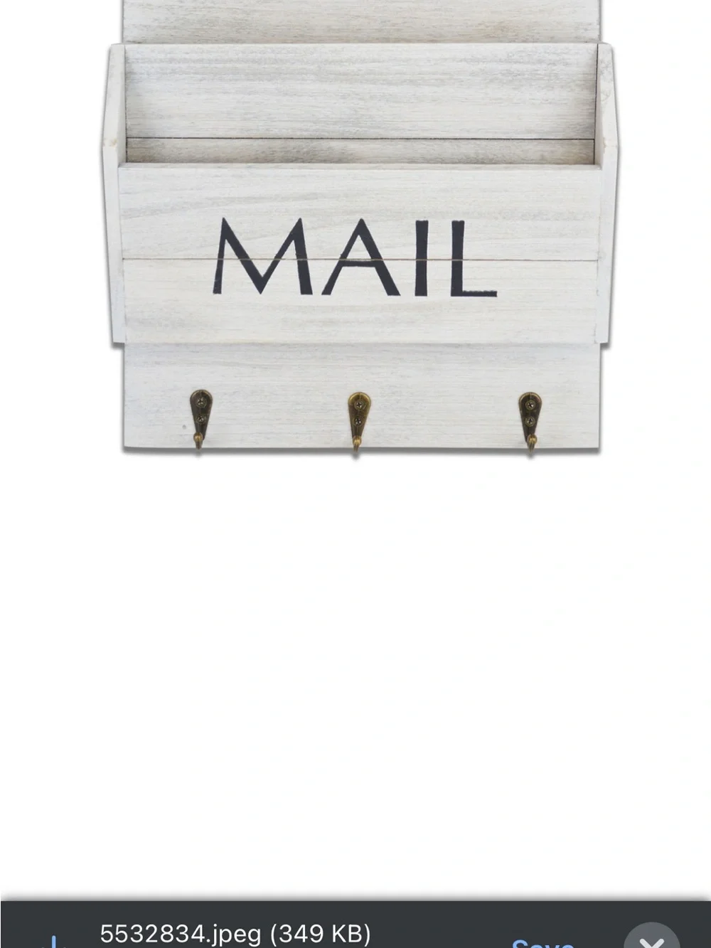 Belle Maison White Rustic Mail Bin with Hooks